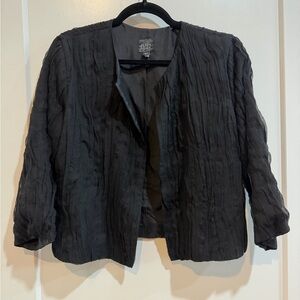 Eileen Fisher 100 Silk Black Textured Women's 3/4 Sleeve Open Cardigan Sz M